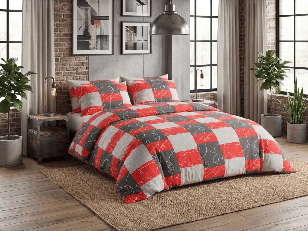 PrzytulneMieszkanie.pl PrzytulneMieszkanie.pl Bawełniana pościel SQUARES BLEND czerwona Rozmiar pościeli: 70 x 90 cm | 140 x 200 cm