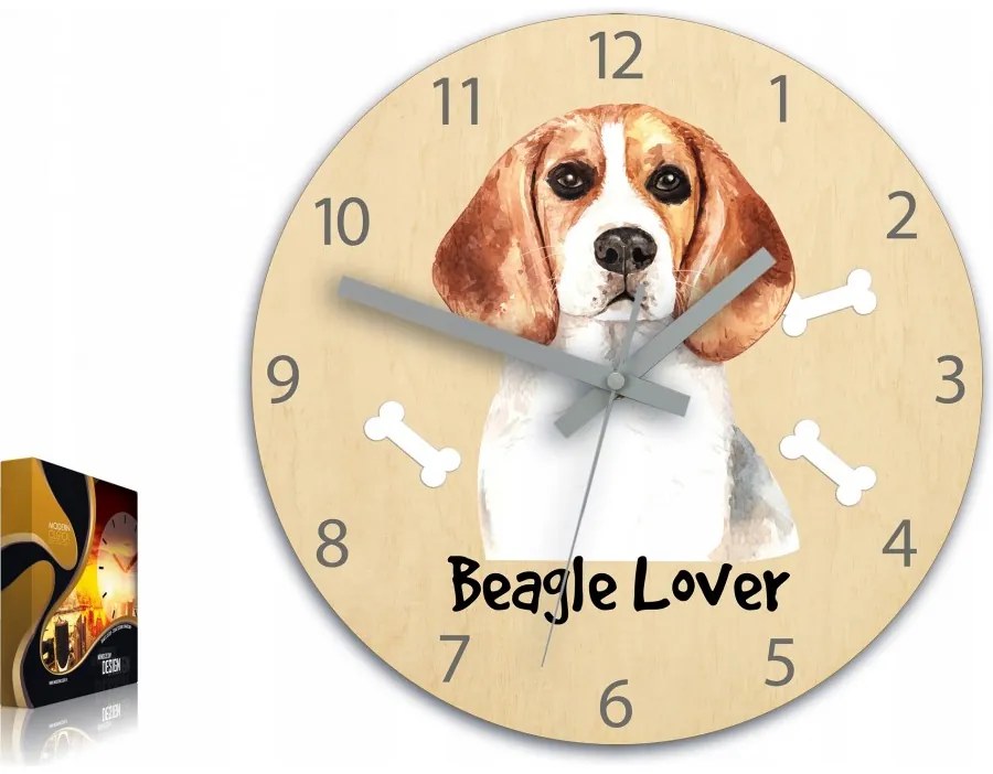 Zegar na ścianę cichy do pokoju dziecięcego drewniany nowoczesny piesek