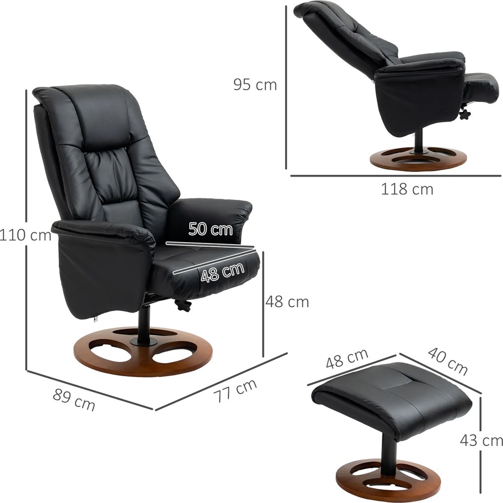 HOMCOM Fotel Masujący z Podnóżkiem Czarny Relaks i Komfort 77x89x110cm | Aosom PL