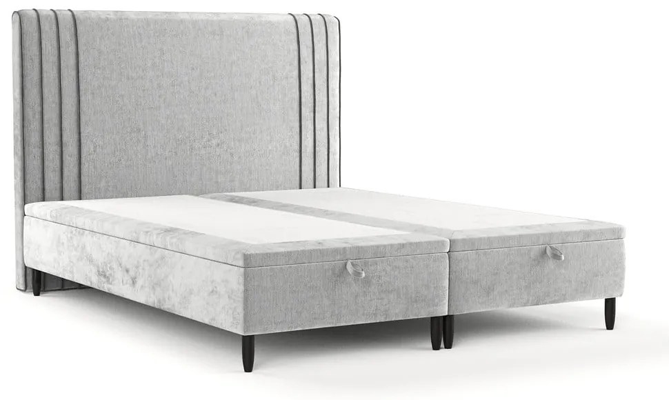 Szare tapicerowane łóżko dwuosobowe ze schowkiem 200x200 cm Musca – Maison de Rêve