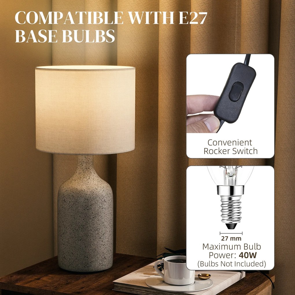 HOMCOM Lampa stołowa, lampka nocna biurkowa z ceramiczną podstawą, lnianym kloszem, 22x22x45 cm Piaskowy brąz+biały