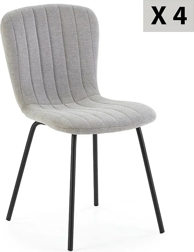 Zestaw 4 krzeseł Colummn Lucky pokrytych jasnoszarym materiałem.