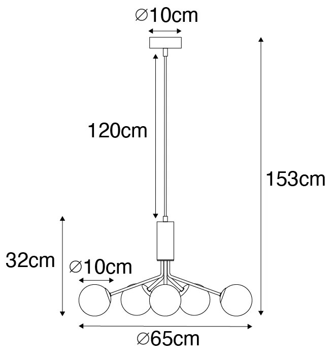 Lampa wisząca w stylu art deco złota z opalowym szkłem 7-światłowa - Coby ArtDeco Oswietlenie wewnetrzne