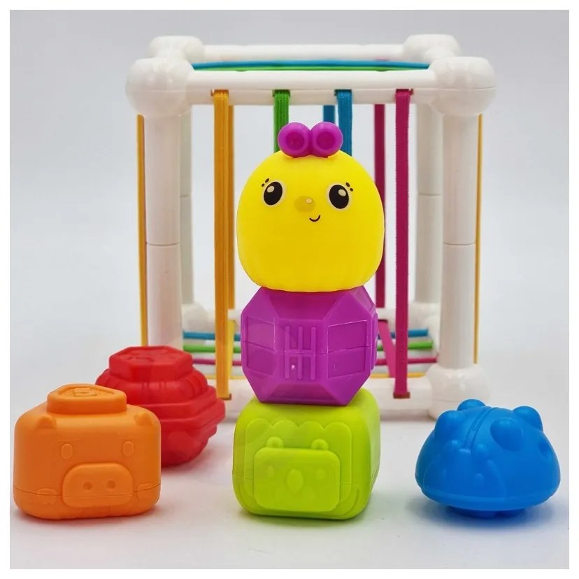 Woopie baby elastyczna kostka sensoryczna sorter dla dzieci zwierzątka + grzechotka 7 el.