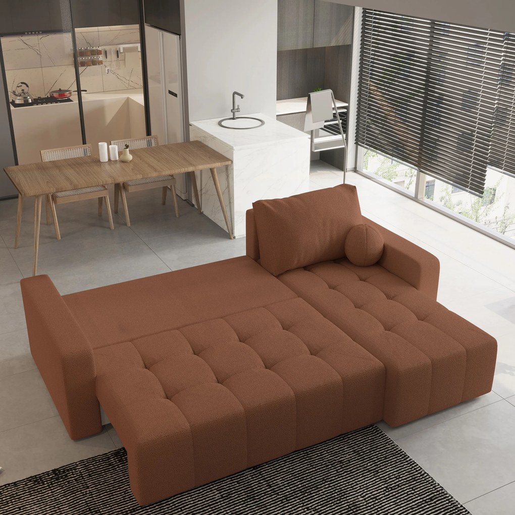Masseno Narożnik VOLIRA z funkcją spania i pojemnikiem na pościel Narozniki L, Rozkładana sofa - Miedziany, QUELLE 54
