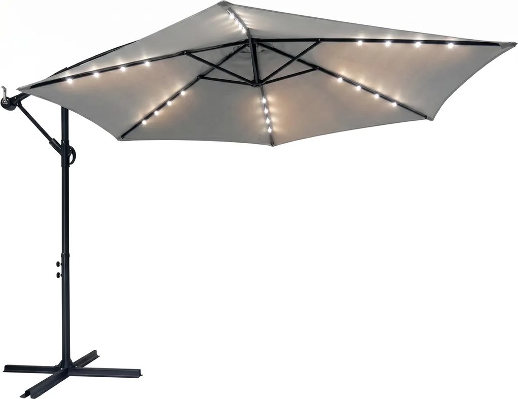 Avenberg Duży parasol z regulacją nachylenia Sunny LED 300, szary