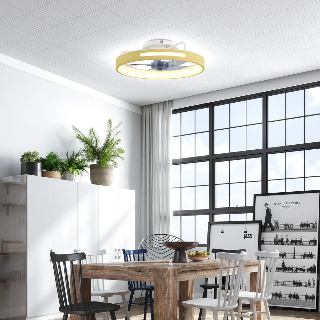 HOMCOM Wentylator Sufitowy z Oświetleniem i Pilotem, 49 cm LED z 3 Barwami Światła, Naturalne Wykończenie w Stylu Drewna | Aosom PL