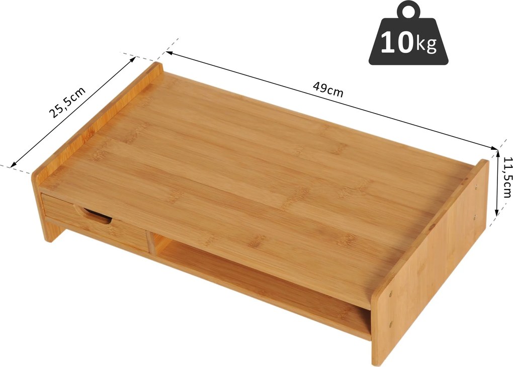 HOMCOM Podstawka Pod Monitor Stojak z Szufladami Drewniane Naturalne L49xB25,5xH11,5cm | Aosom PL