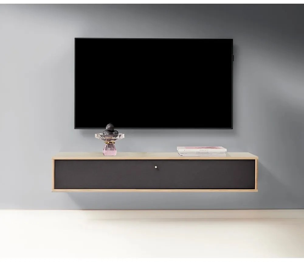 Czarno-naturalna szafka pod TV w dekorze dębu 133x22 cm Mistral – Hammel Furniture
