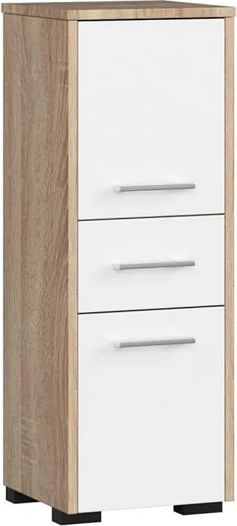 Kolumna łazienkowa, 2 drzwi, 1 szuflada, 140 x 30 x 30 cm, dąb sonoma, biały mat