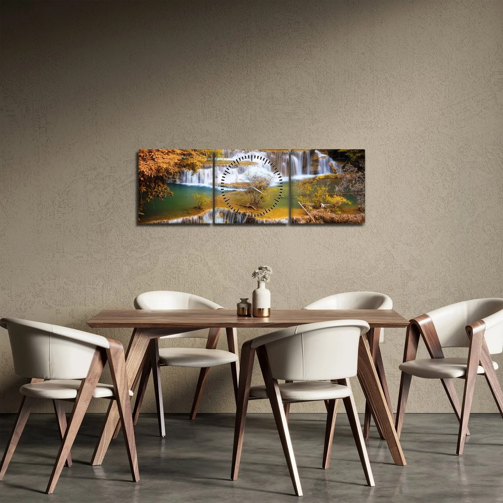 Obraz - Wodospady Huay Mae Khamin, Tajlandia (z zegarem) (90x30 cm)