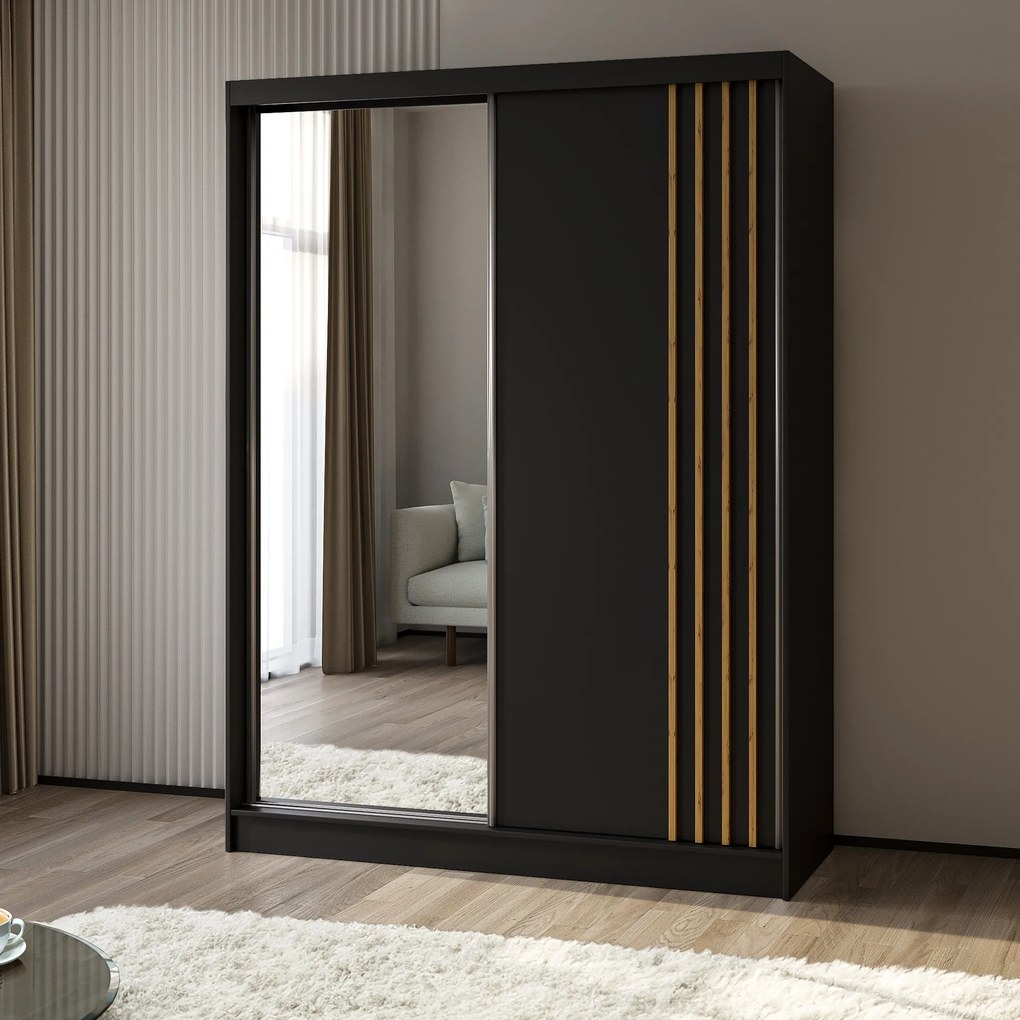 Szafa Przesuwna NELVIA 160 cm z Lustrem Szafa Dwudrzwiowa Czarna