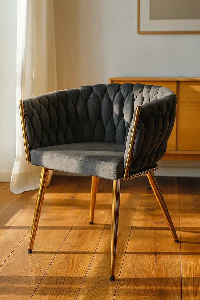 Szare nowoczesne krzesło welurowe z podłokietnikami T9-H00