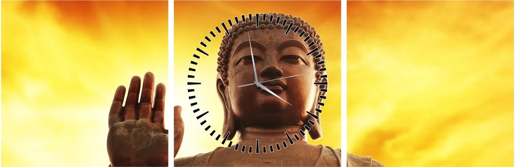 Obraz - Budda z czerwonym i żółtym tłem (z zegarem) (90x30 cm)