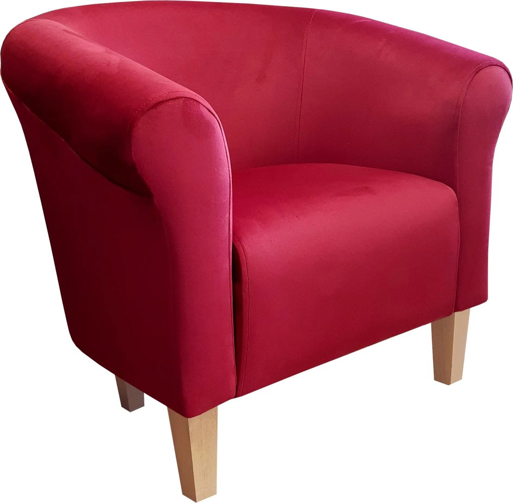 Fotel Milo tkanina Welur wygodny fotel tapicerowany do salonu i sypialni : Kolor nogi - Drewno, Kolor tkaniny - VELVET - MG31, Wysokość nogi - 15 cm