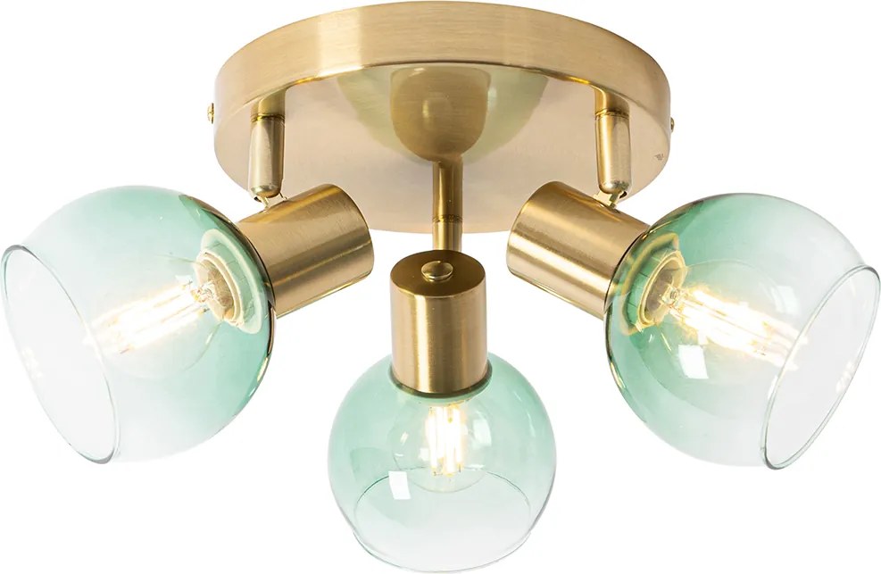 Lampa sufitowa Art Deco złota z zielonym szkłem 3-punktowa - Vidro