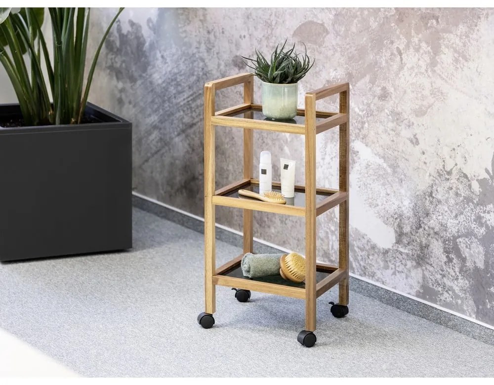 Czarny/w naturalnym kolorze regał łazienkowy z litego drewna akacjowego 35x76,5 cm Fondi – Wenko
