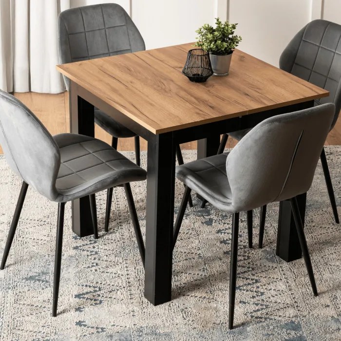 Stół Kwadratowy Rozkładany BEN 80-200 cm Dąb Craft/Czarny Nowoczesny Loft