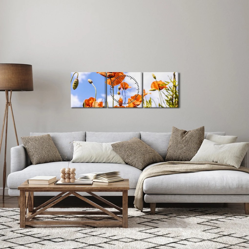 Obraz maków (z zegarem) (90x30 cm)