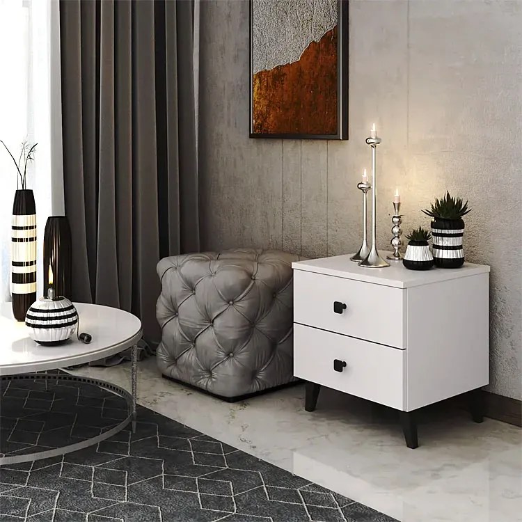 Biała Nowoczesna Szafka Nocna Z Szufladami C6-P81