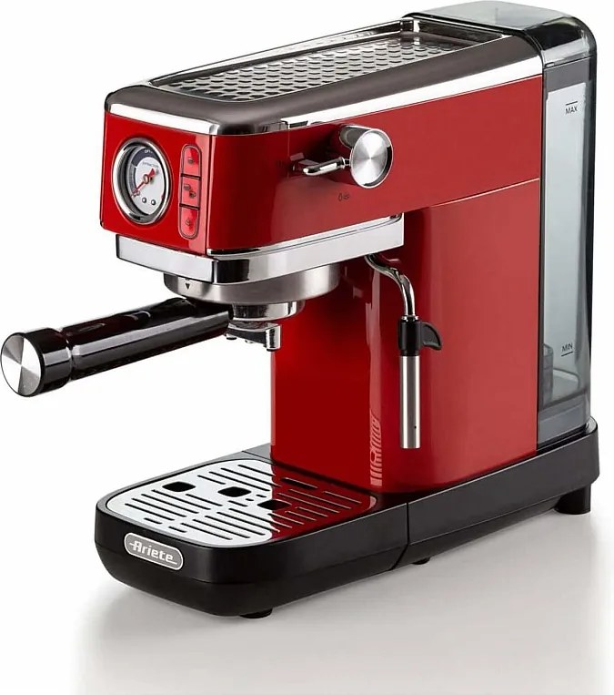 Ekspres do kawy Ariete 1381 z metalu z czerwonym manometrem, 15 bar, Maxi-Cappuccino i dystrybutorem gorącej wody