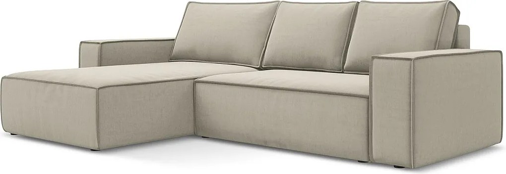 Narożnik lewostronny z funkcją spania - z tkaniny welwetowej - perłowy - KIMO