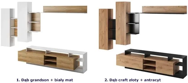 Meblościanka dąb grandson + biały mat - Vipo 5X