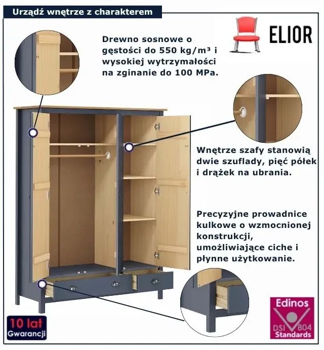 Trzydrzwiowa szara szafa D4-W03
