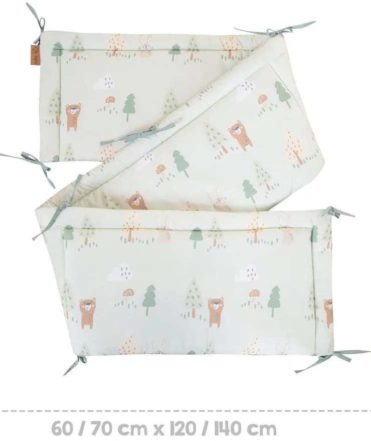 Jasnozielony bawełniany ochraniacz do łóżeczka 170 cm Woodland Buddies – Roba