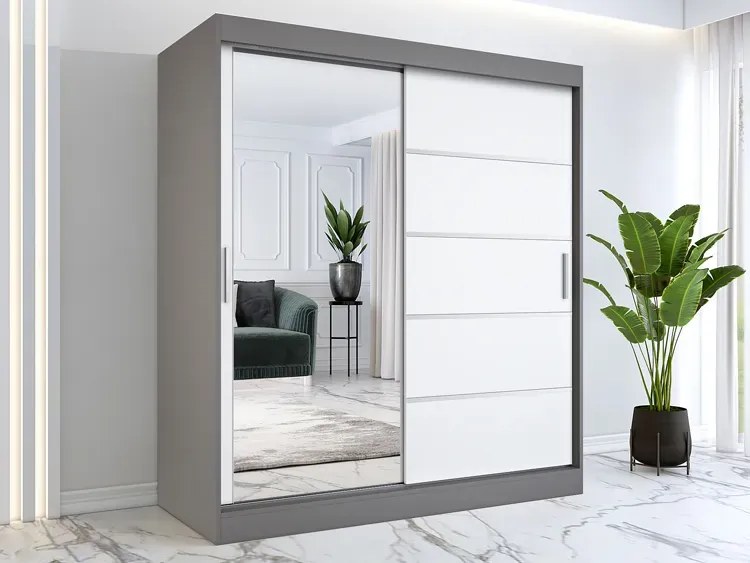 Przesuwna szafa z lustrem 180 cm antracyt + biel - Ebia 5X
