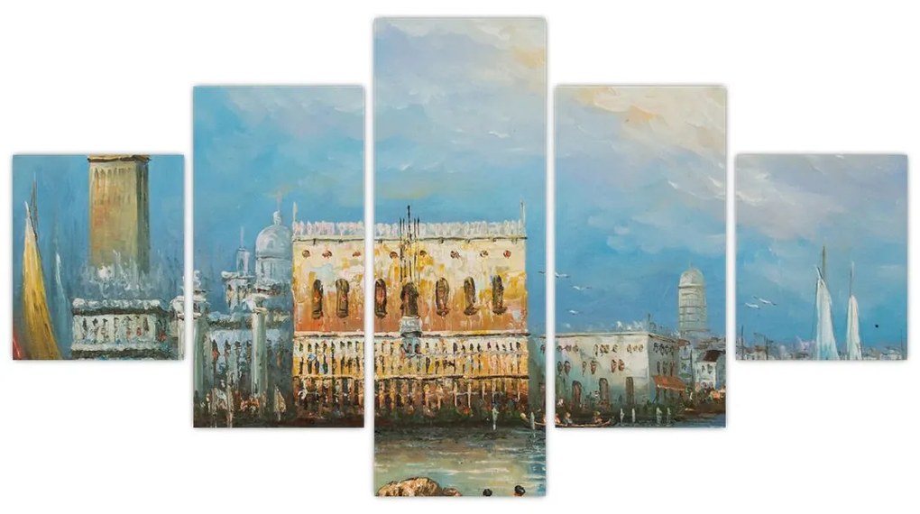 Obraz - Gondola przejeżdżająca przez Wenecję, obraz olejny (125x70 cm)