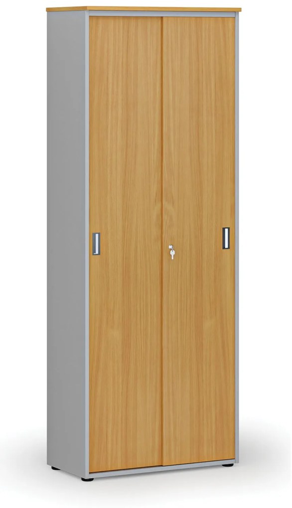 Szafa biurowa z drzwiami przesuwnymi PRIMO GRAY, 800 x 420 x 2128 mm, szary/buk