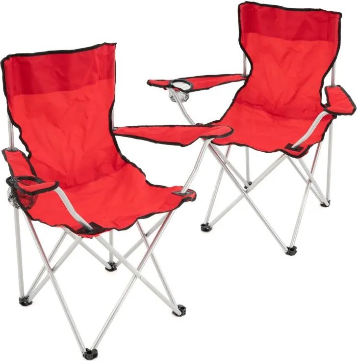 Zestaw czerwonych składanych krzeseł kempingowych z uchwytem