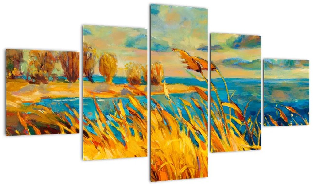 Obraz - Zachód słońca nad jeziorem, obraz akrylowy (125x70 cm)