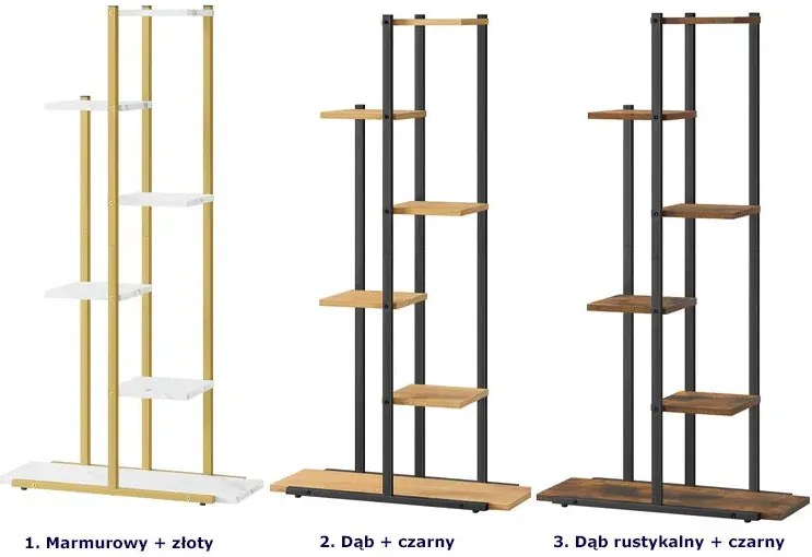 Industrialny regał kwietnik z 6 półkami dąb + czarny G0-W87