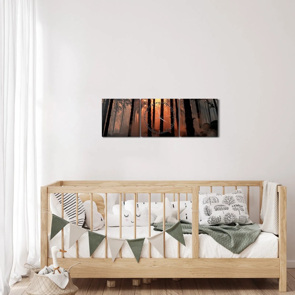 Obraz ciemnego lasu (z zegarem) (90x30 cm)