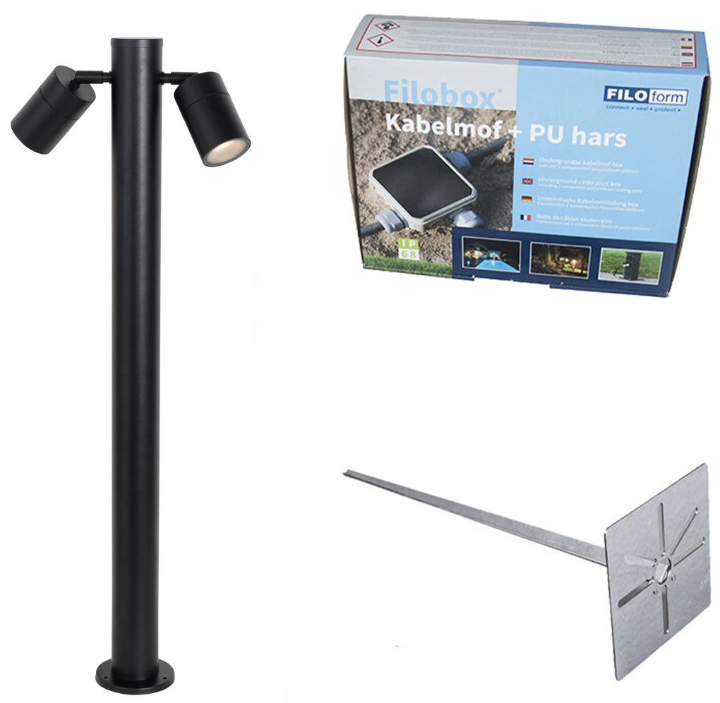 Zewnetrzna Stojąca lampa ogrodowa czarna 80 cm IP44 regulowana 2-światłowa - Duo Nowoczesny Oswietlenie zewnetrzne