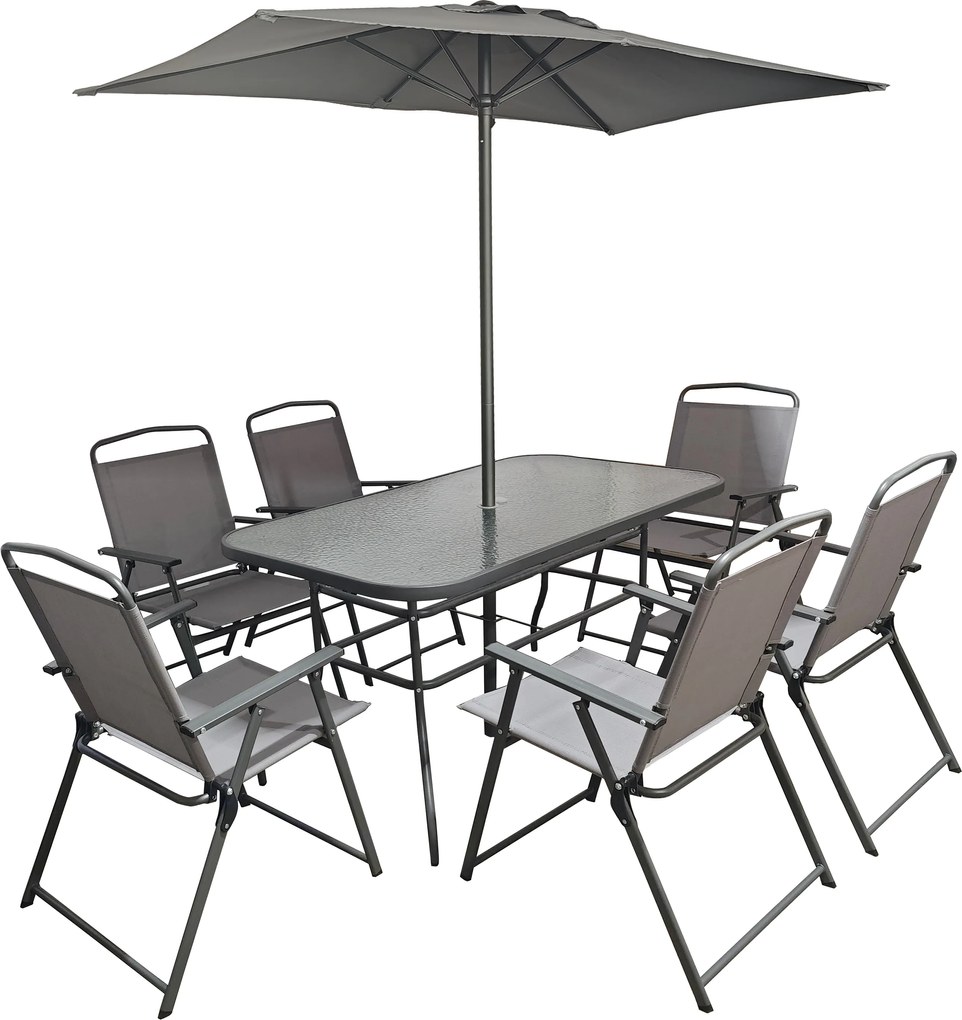 ZESTAW MEBLI OGRODOWYCH JADALNIANYCH SOLARO 6 OS. Z PARASOLEM