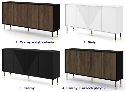 Komoda z frezowanym frontem czarny + dąb catania Altario