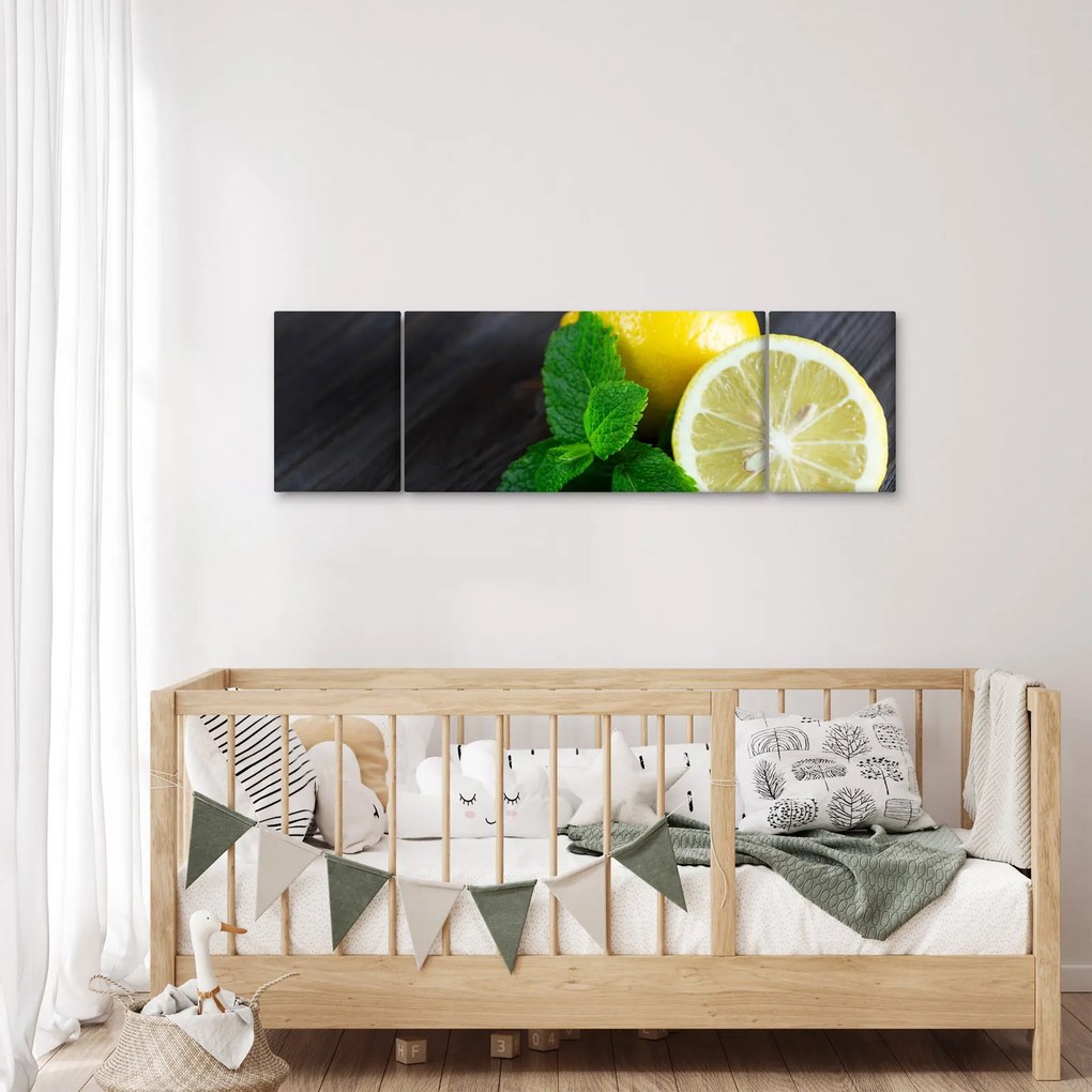 Obraz cytryn i mięty na stole (170x50 cm)