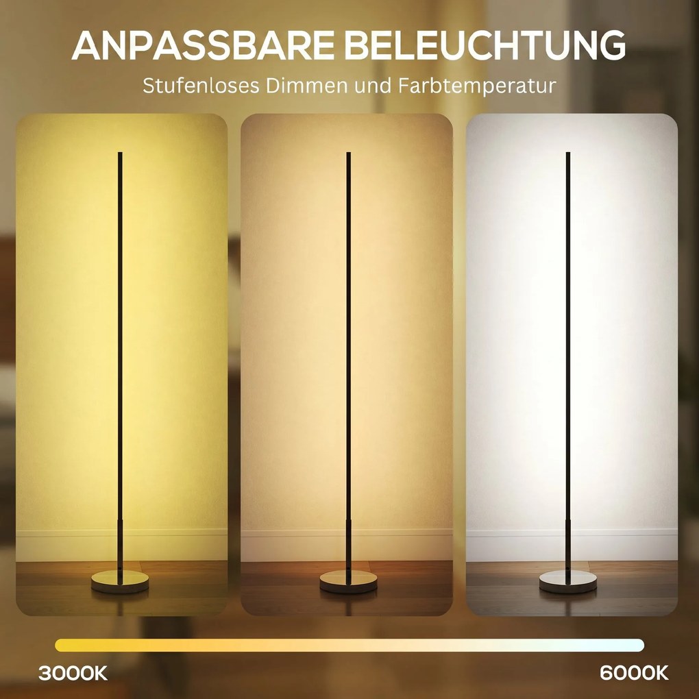HOMCOM Lampa stojąca LED do salonu z regulowaną temperaturą barwową do sypialni i biura, 20 x 20 x 150 cm | Aosom PL