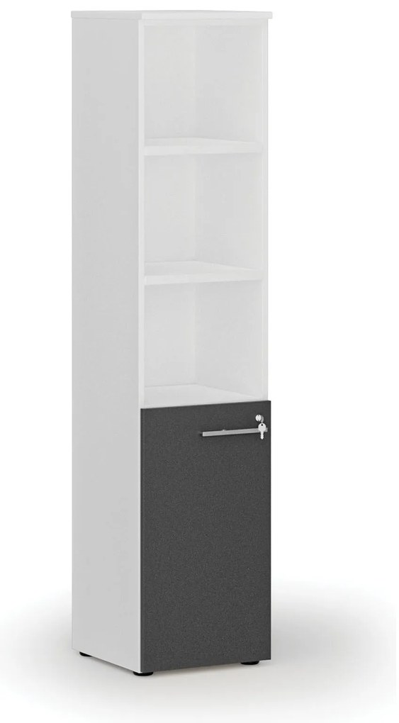Szafa biurowa kombinowana PRIMO WHITE, drzwi na 2 poziomach, 400 x 420 x 1781 mm, biały/grafit
