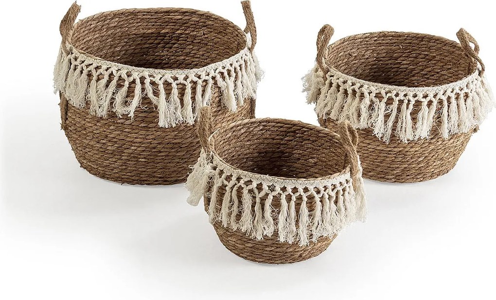 Zestaw trzech koszyków Jula z naturalnego włókna, biały/naturalny.