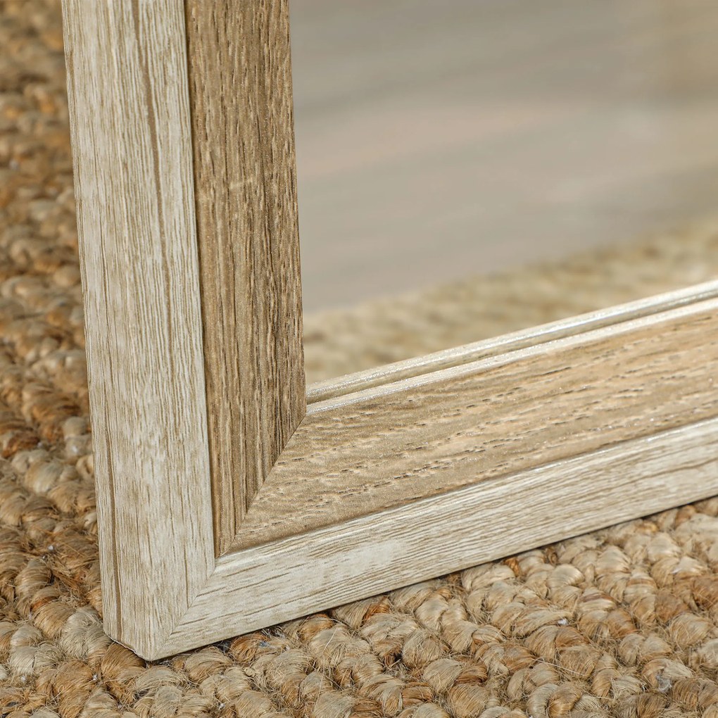 HOMCOM Lustro całosylwetkowe, rama MDF, folia antyrozbryzgowa, 162,6 x 53,3 cm, Naturalne drewno