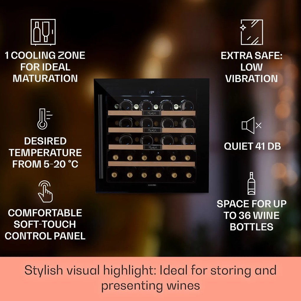 Klarstein Vinsider 54.5cm 36 Butelek Winiarka do Zabudowy Czarny