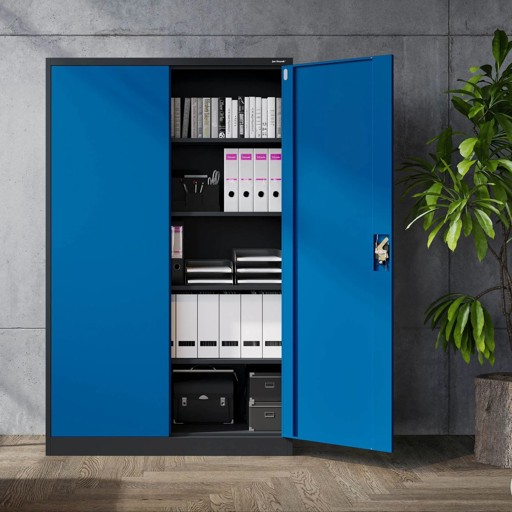 Szafa biurowa metalowa na akta antracytowo-niebieska JAN II, 1150 x 1850 x 400 mm