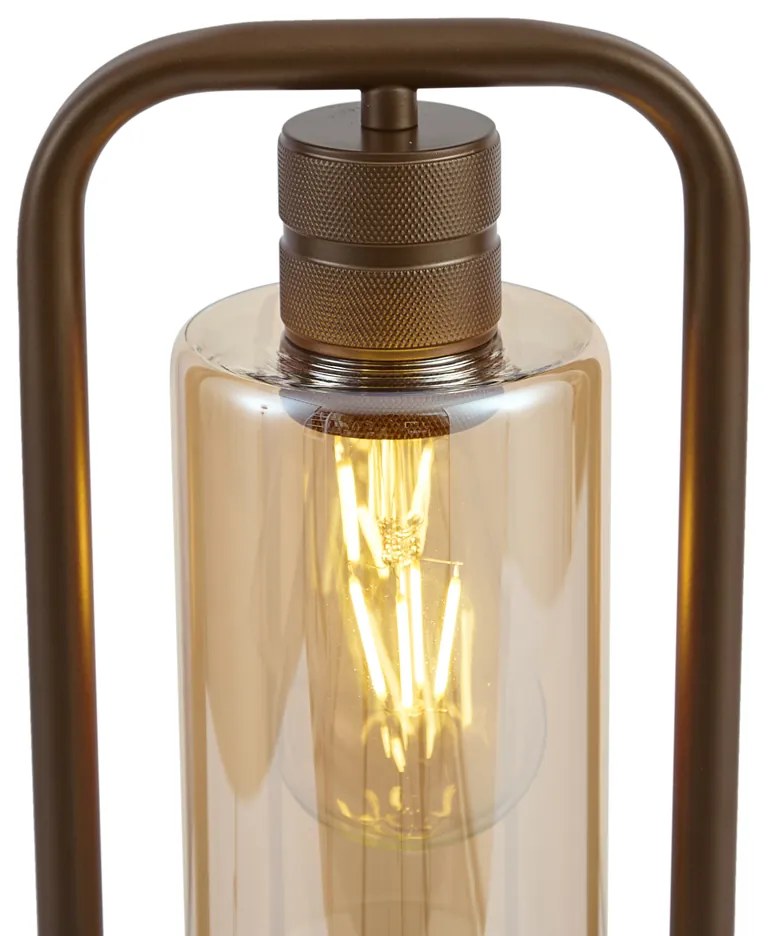 Lampa stołowa w stylu Hotel Chic ciemny brąz z bursztynowym szkłem - StavelotElegancki hotelowy Oswietlenie wewnetrzne