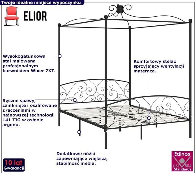 Czarne metalowe łóżko z baldachimem 120x200 cm B0-B23