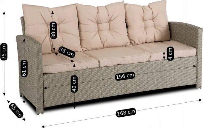 Zestaw Mebli Ogrodowych COLORADO Beżowy Sofa Pufy Stolik Tarasowy Technorattan Nowoczesny