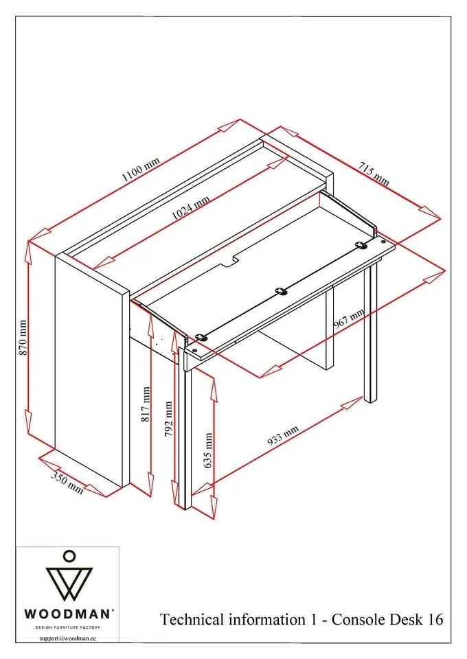 Biurko z białym blatem 36x110 cm Mel – Woodman